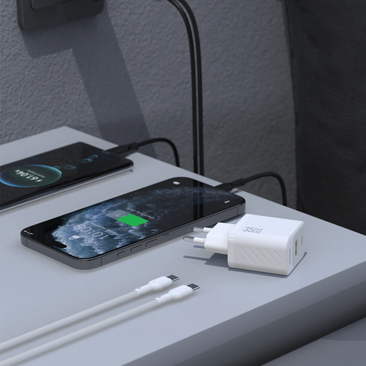 Cargador de Red con Cable USB-C Dudao A27Max, 35W, 1 x USB-A - 1 x USB-C, Blanco