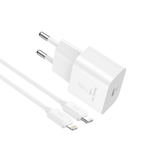 Cargador de Red con Cable Lightning XO Design L167, 25W, 3A, 1 x USB-C, Blanco