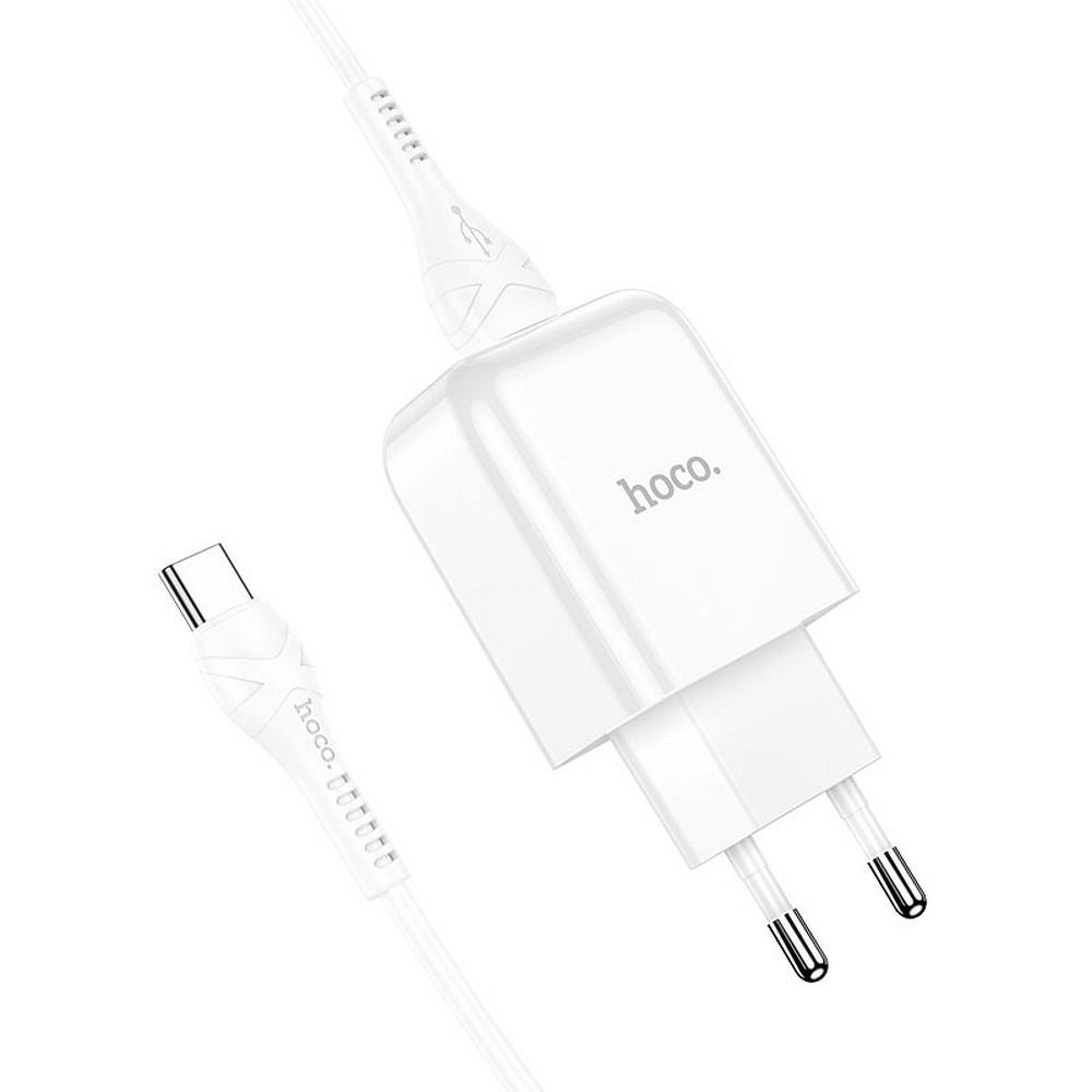 Cargador de Red con Cable USB-C HOCO N2, 10W, 2A, 1 x USB-A, Blanco