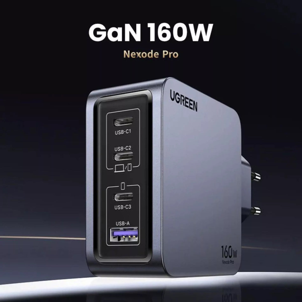 Cargador de Red con Cable USB-C UGREEN X763 Nexode Pro, 160W, 3.25A, 1 x USB-A - 3 x USB-C, Gris