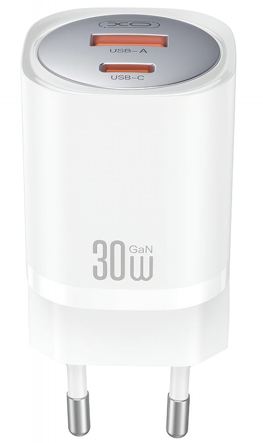 Cargador de Red con Cable Lightning XO Design CE21, 30W, 3A, 1 x USB-A - 1 x USB-C, Blanco
