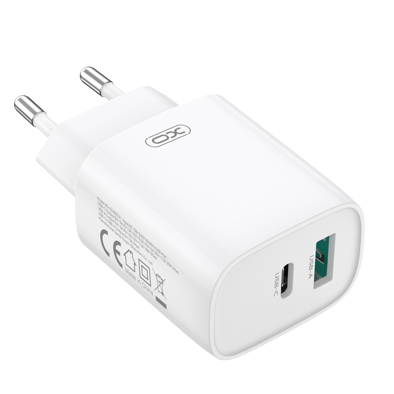 Cargador de Red con Cable USB-C XO Design CE30, 30W, 3A, 1 x USB-A - 1 x USB-C, Blanco