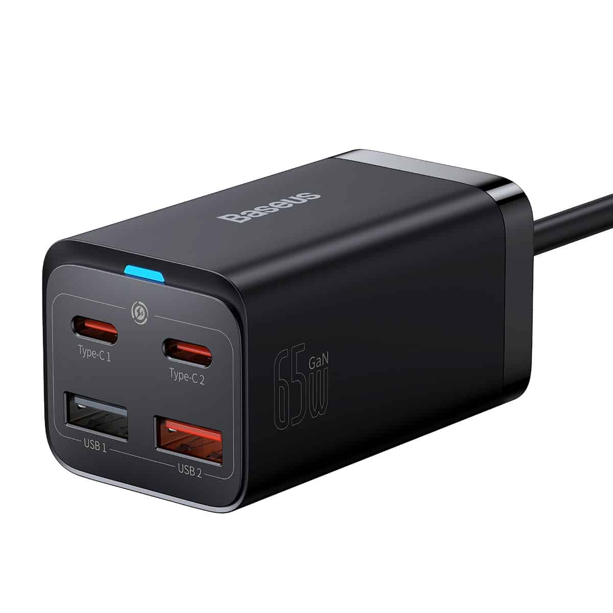 Cargador Estación Baseus GaN3 Pro, 65W, 3A, 2 x USB-A - 2 x USB-C, Negro CCGP040101
