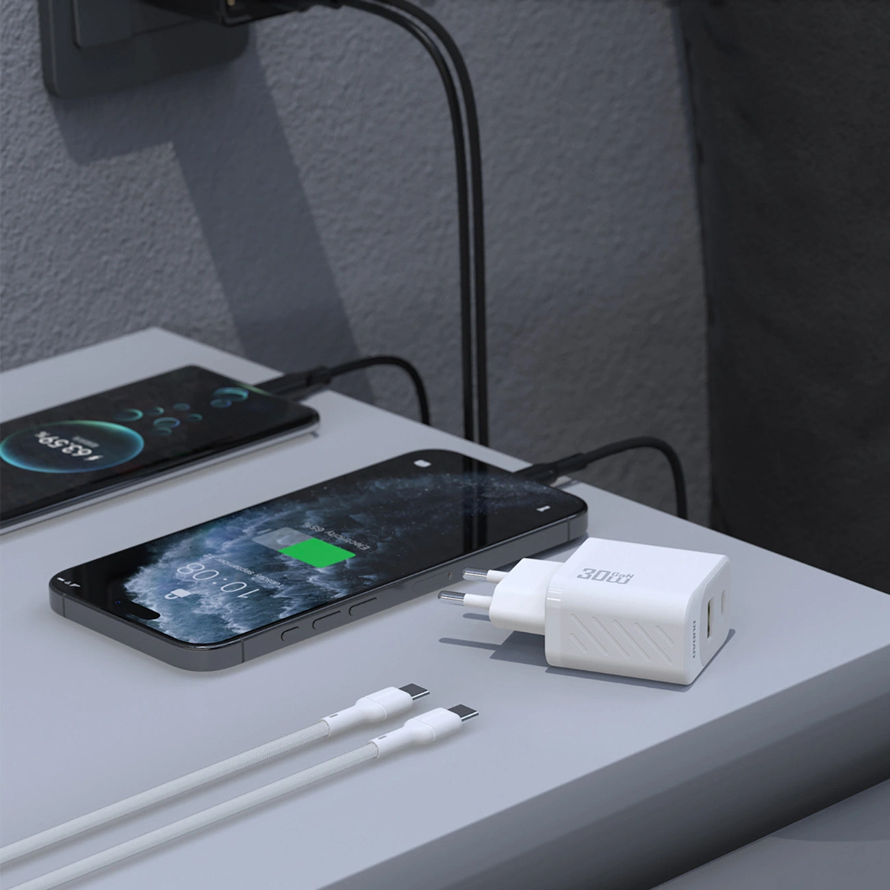 Cargador de Red con Cable USB-C Dudao A27TCEU, 30W, 1 x USB-A - 1 x USB-C, Blanco