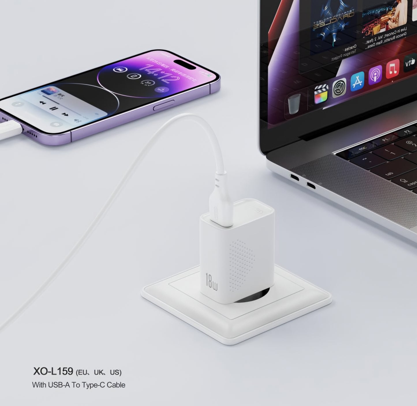 Cargador de Red con Cable microUSB XO Design L159, 18W, 3A, 1 x USB-A, Blanco