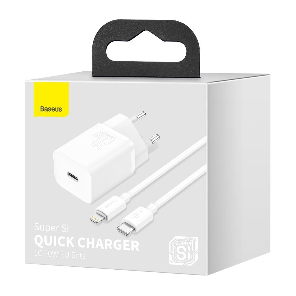 Cargador de red Baseus Super Si con cable Lightning, 20 W, 3 A, 1 x USB-C, blanco TZCCCSUP-B02