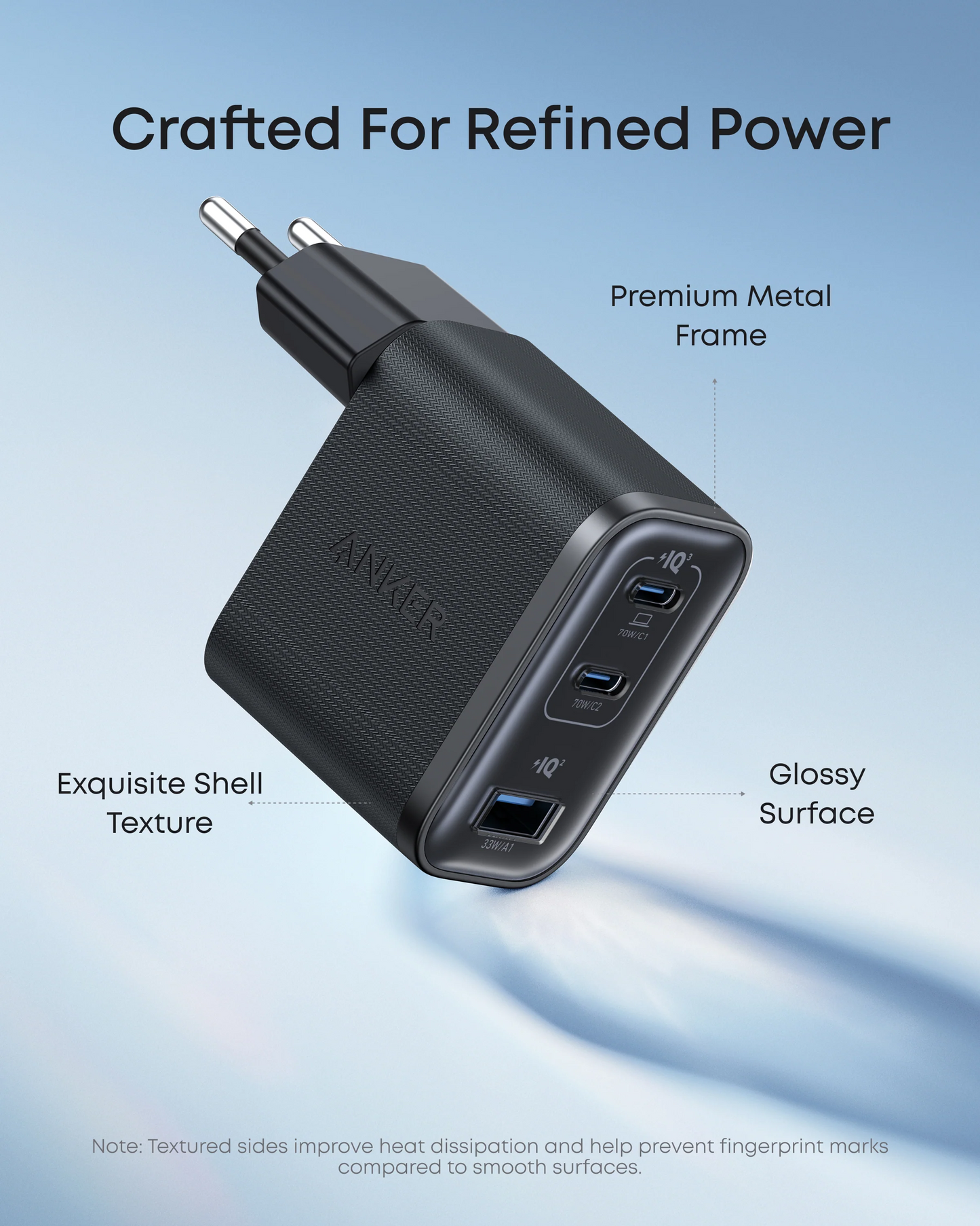Cargador de Red con Cable USB-C Anker Nano, 70W, 3.5A, 1 x USB-A - 2 x USB-C, Gris B121A311