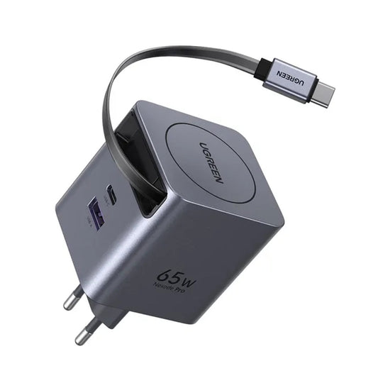 Cargador de Red con Cable USB-C UGREEN X615, 65W, 3A, 1 x USB-A - 1 x USB-C, Gris