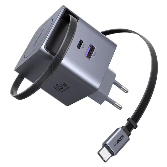 Cargador de Red con Cable USB-C UGREEN X615, 65W, 3A, 1 x USB-A - 1 x USB-C, Gris