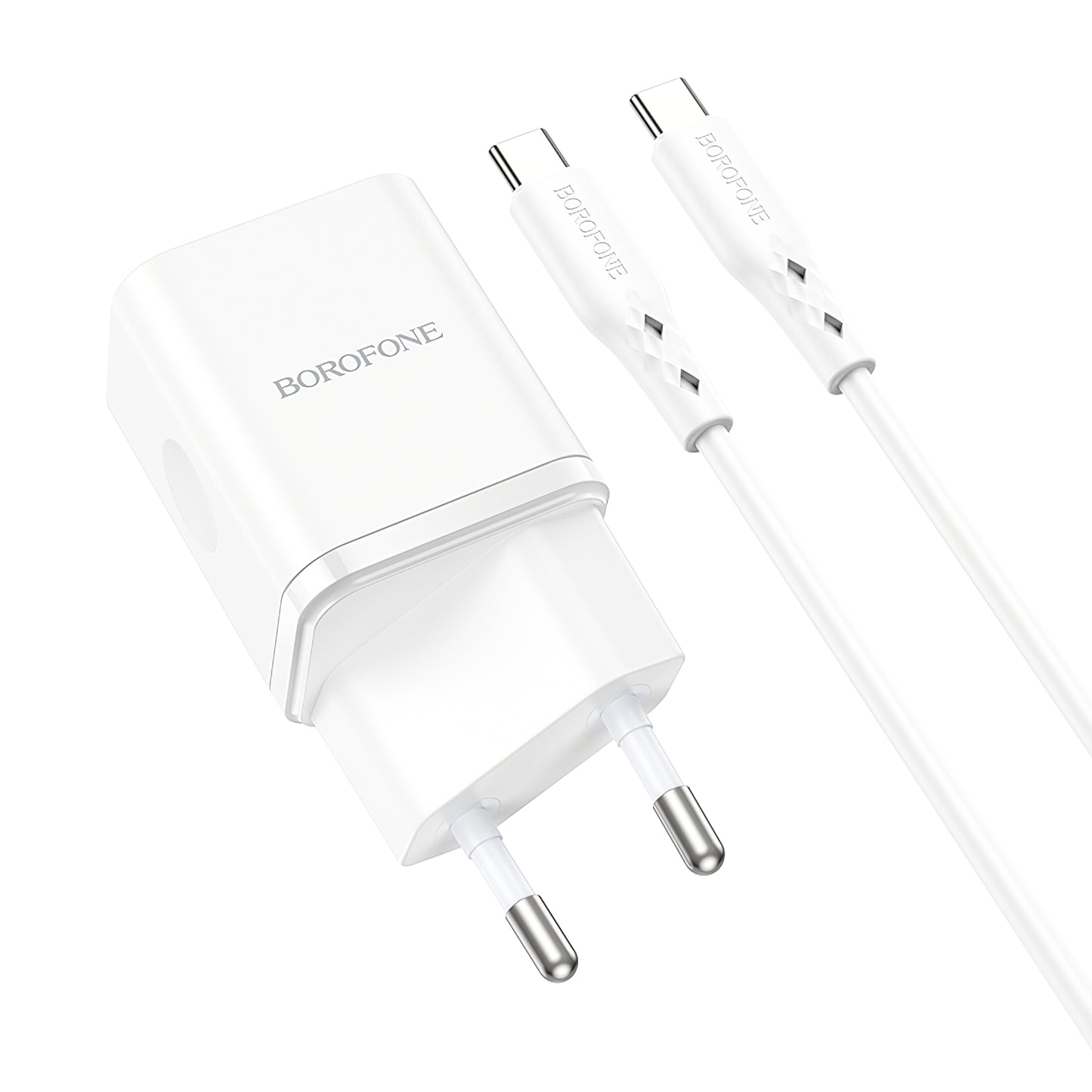 Cargador de red con cable USB-C Borofone BN7, 20W, 3A, 1 x USB-A - 1 x USB-C, Blanco