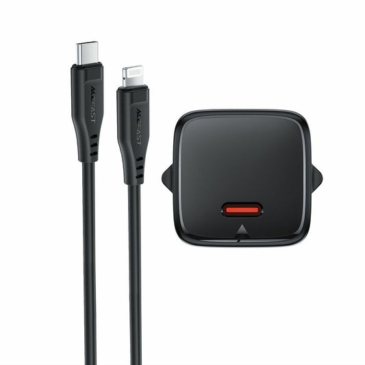 Cargador de Red con Cable Lightning Acefast A118, 30W, 3A, 1 x USB-C, Negro