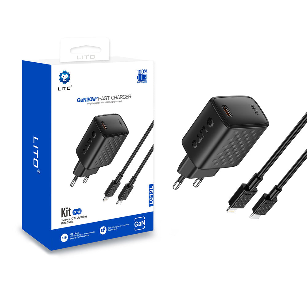 Cargador de Red con Cable Lightning Lito LC13L, 20W, 3A, 1 x USB-C, Negro
