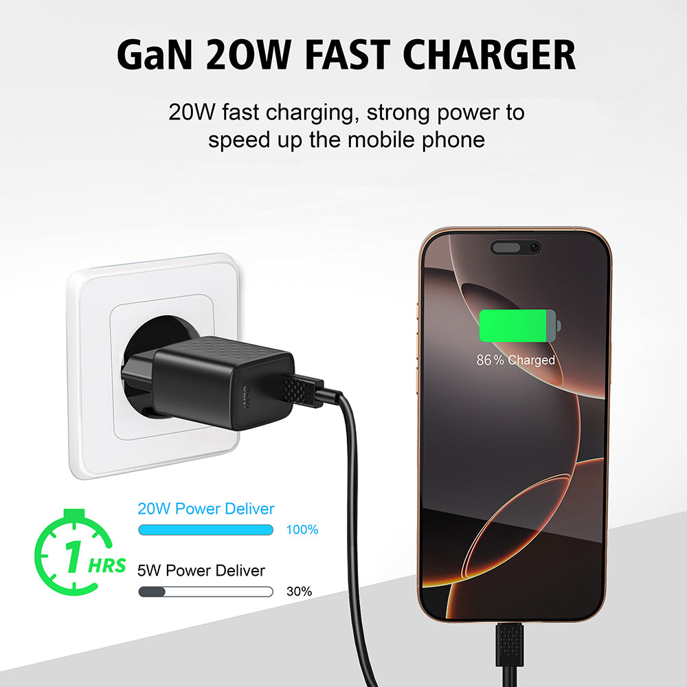 Cargador de Red con Cable Lightning Lito LC13L, 20W, 3A, 1 x USB-C, Negro