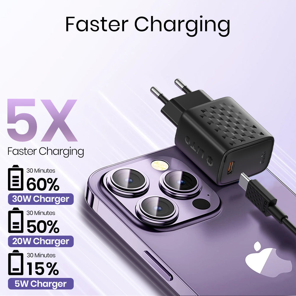 Cargador de Red con Cable Lightning Lito LC17L, 30W, 3A, 1 x USB-C, Negro