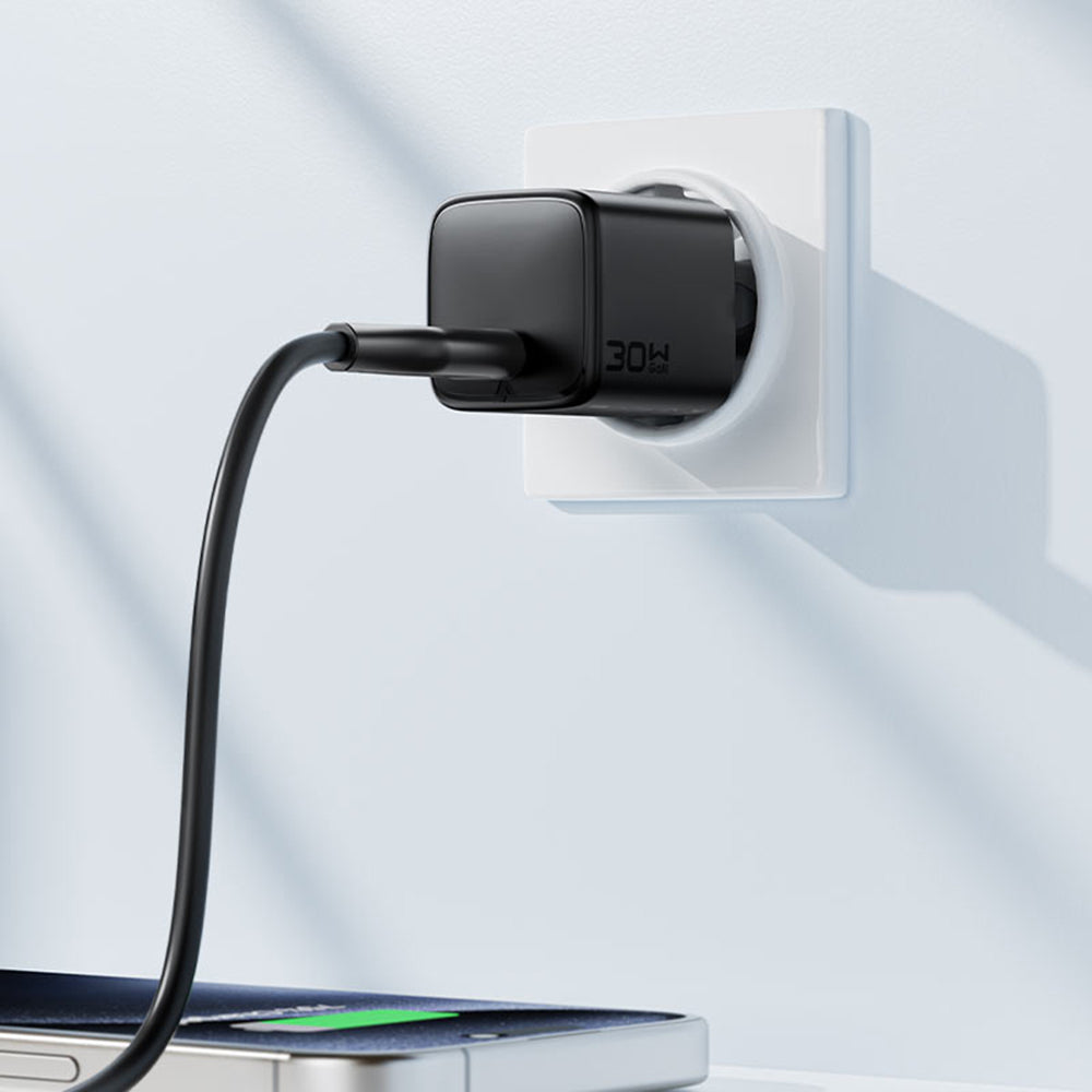 Cargador de Red con Cable USB-C Acefast A118, 30W, 3A, 1 x USB-C, Negro