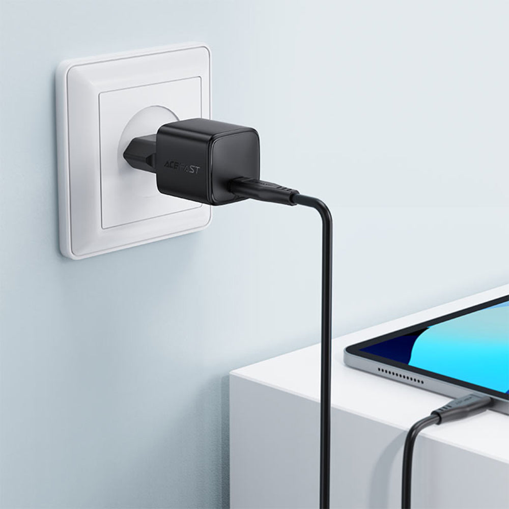 Cargador de Red con Cable USB-C Acefast A118, 30W, 3A, 1 x USB-C, Negro