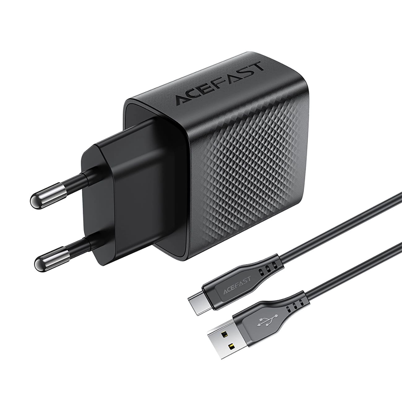 Cargador de Red con Cable USB-C Acefast A90, 18W, 3A, 1 x USB-A, Negro