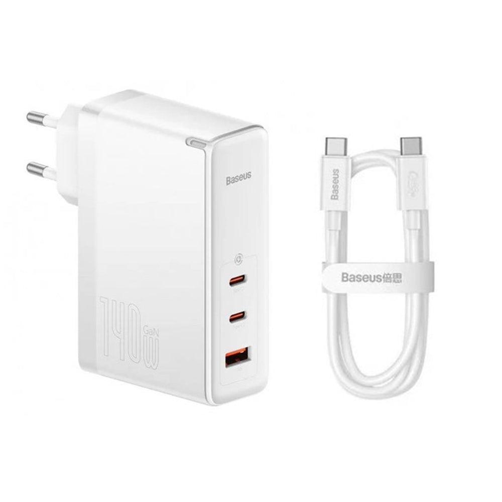 Cargador de Red con Cable USB-C Baseus GaN5 Pro, 140W, 5A, 1 x USB-A - 2 x USB-C, Blanco CCGP100202