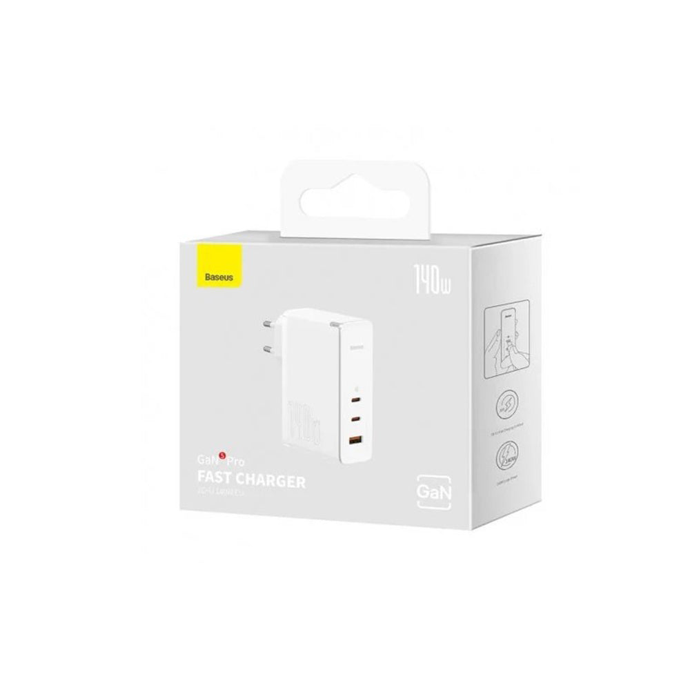 Cargador de Red con Cable USB-C Baseus GaN5 Pro, 140W, 5A, 1 x USB-A - 2 x USB-C, Blanco CCGP100202