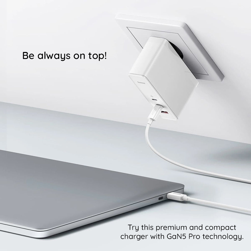 Cargador de Red con Cable USB-C Baseus GaN5 Pro, 140W, 5A, 1 x USB-A - 2 x USB-C, Blanco CCGP100202