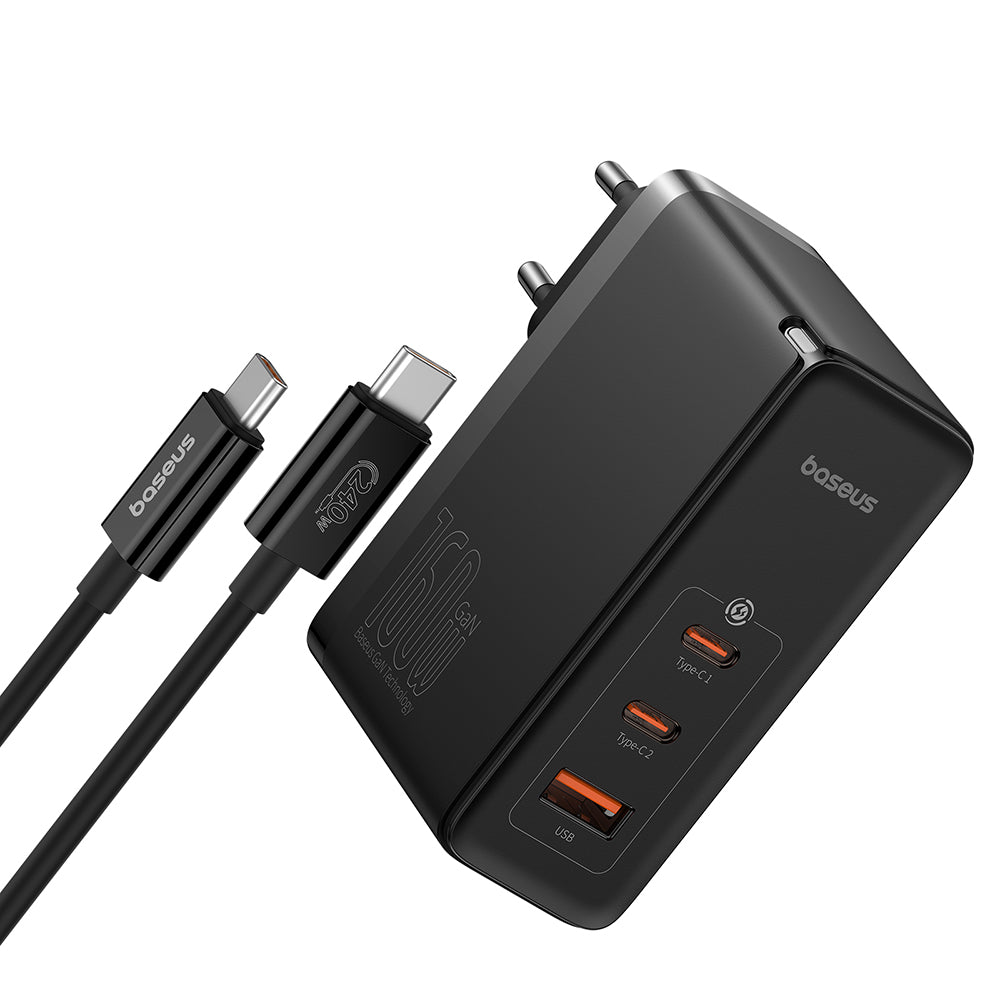 Cargador de Red con Cable USB-C Baseus GaN5 Pro, 160W, 5A, 1 x USB-A - 2 x USB-C, Negro P10110825113-00
