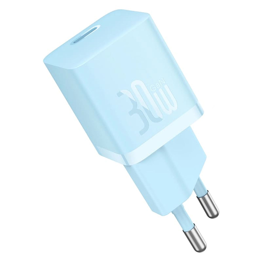 Cargador de Red con Cable USB-C Baseus GaN Mini 1C, 30W, 3A, 1 x USB-C, Azul P10110902313-00