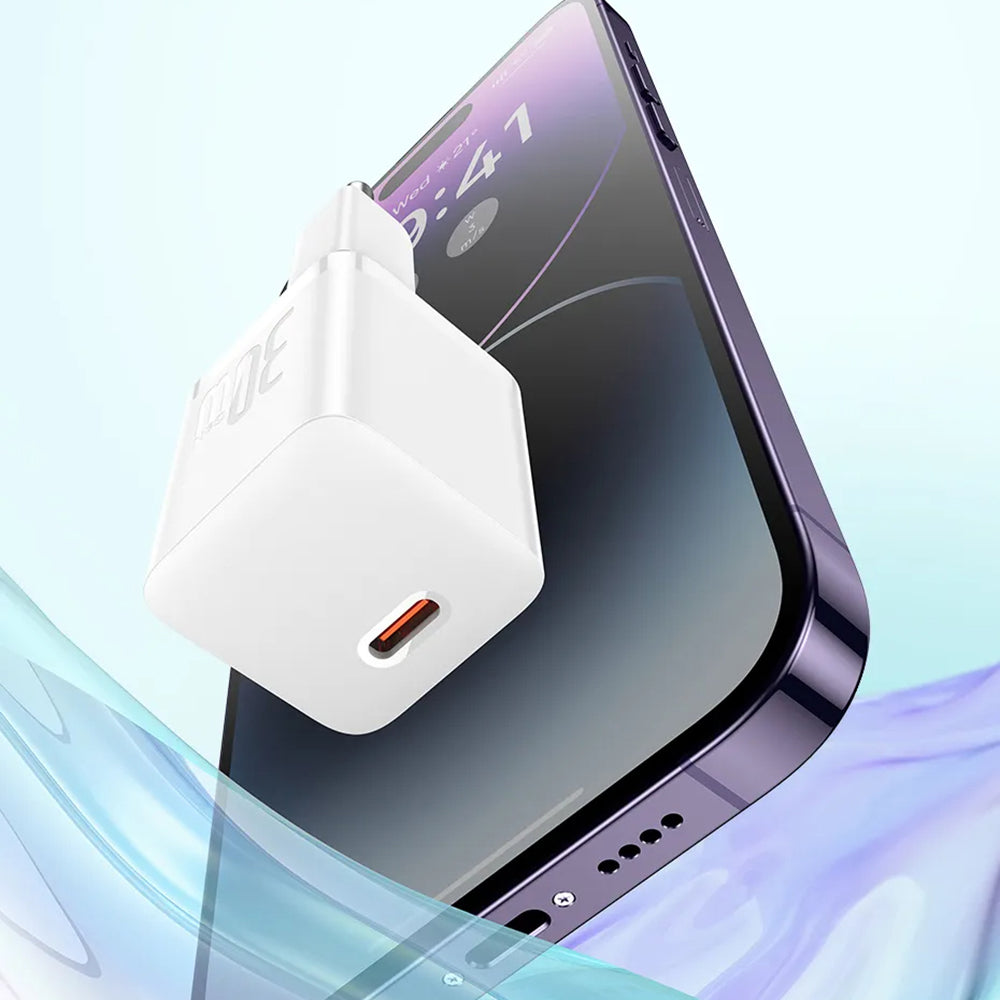 Cargador de Red con Cable USB-C Baseus GaN Mini 1C, 30W, 3A, 1 x USB-C, Azul P10110902313-00