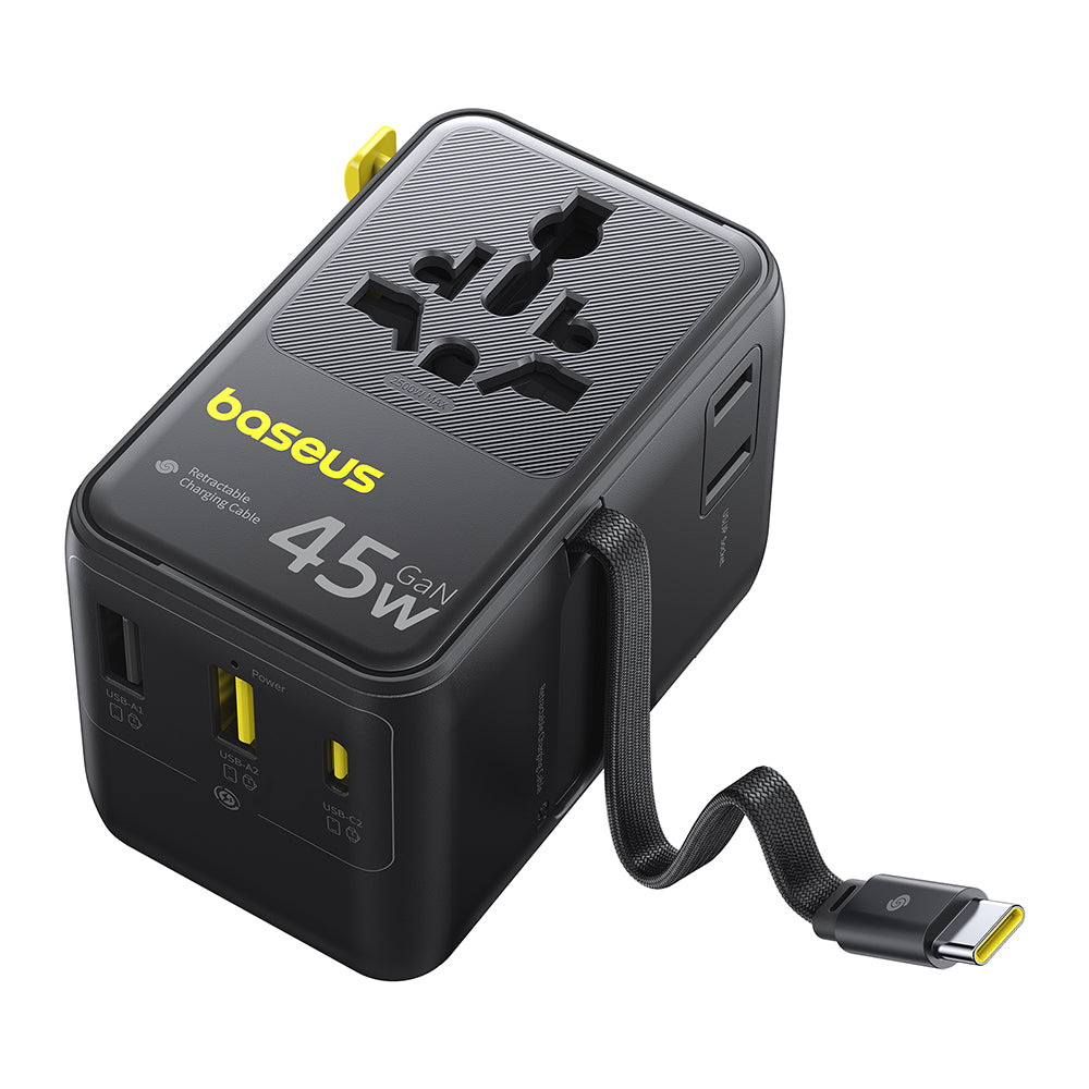 Cargador de Red con Cable USB-C Baseus Travel PicoGo AG11, 45W, 2 x Enchufe - 1 x USB-C - 2 x USB-A, Negro E0307F00