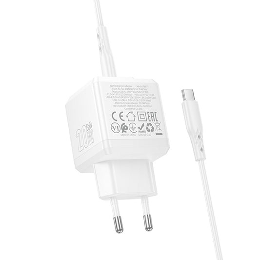 Cargador de Red con Cable USB-C Borofone BN19 Intenso, 20W, 3A, 1 x USB-A - 1 x USB-C, Blanco