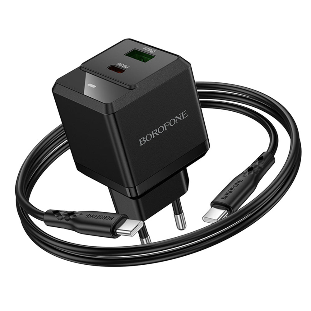 Cargador de Red con Cable USB-C Borofone BN19 Intenso, 20W, 3A, 1 x USB-A - 1 x USB-C, Negro