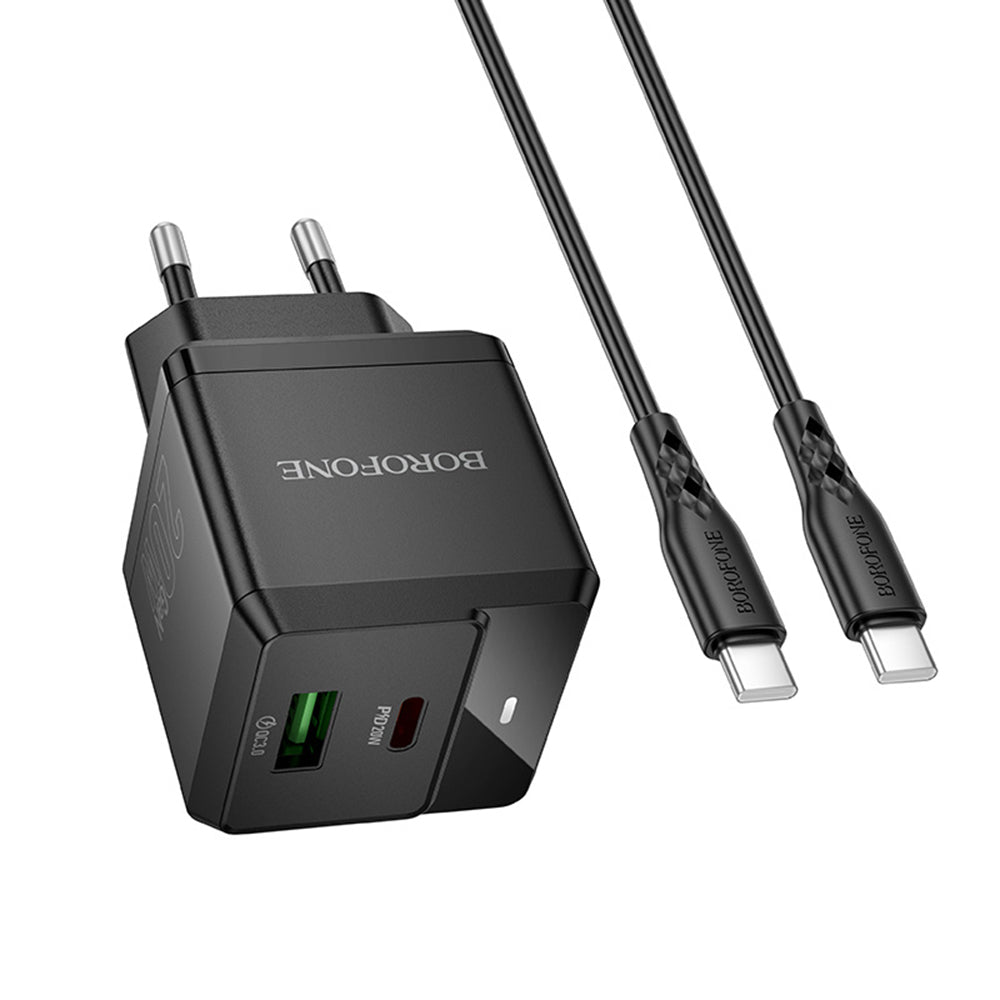 Cargador de Red con Cable USB-C Borofone BN19 Intenso, 20W, 3A, 1 x USB-A - 1 x USB-C, Negro