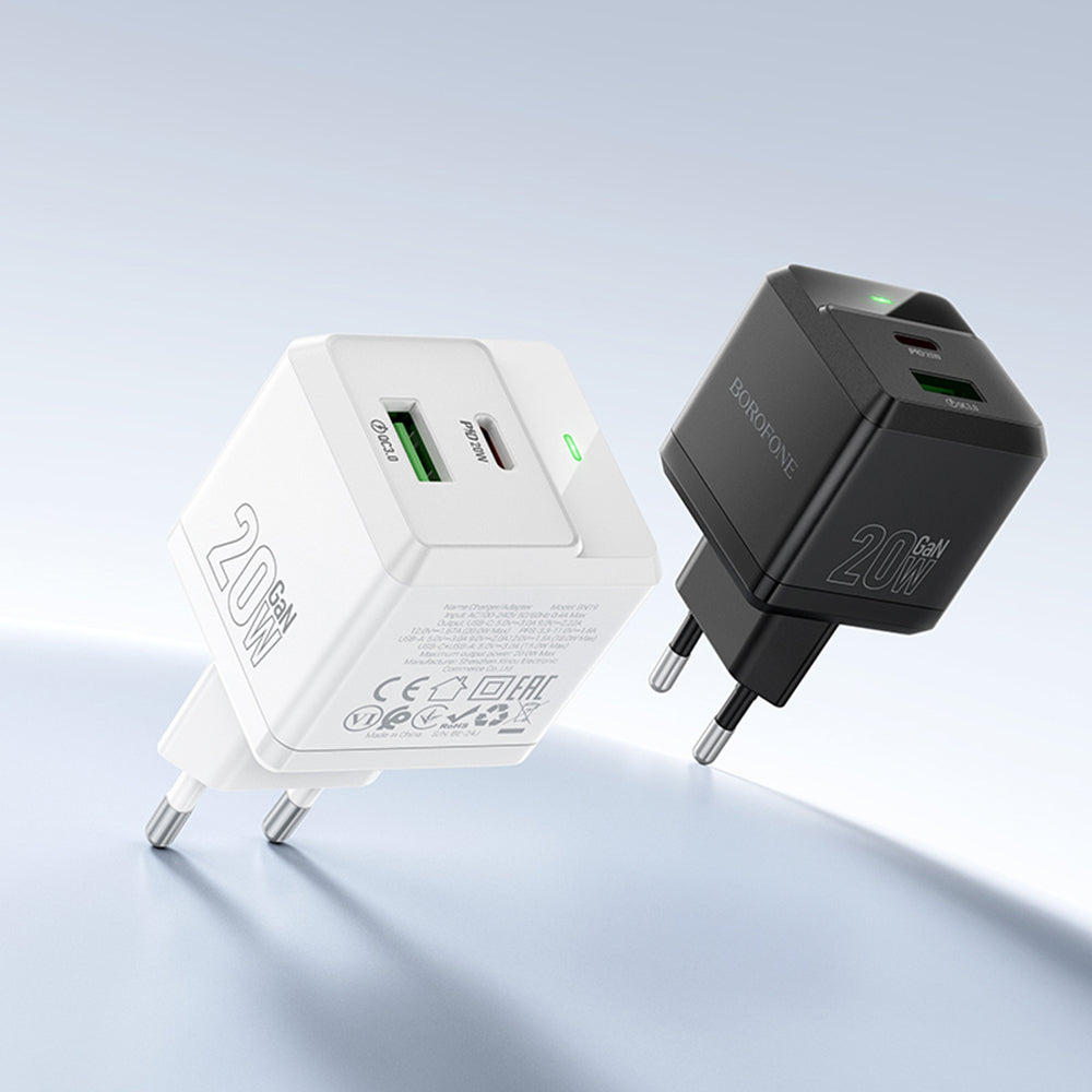 Cargador de Red con Cable USB-C Borofone BN19 Intenso, 20W, 3A, 1 x USB-A - 1 x USB-C, Negro