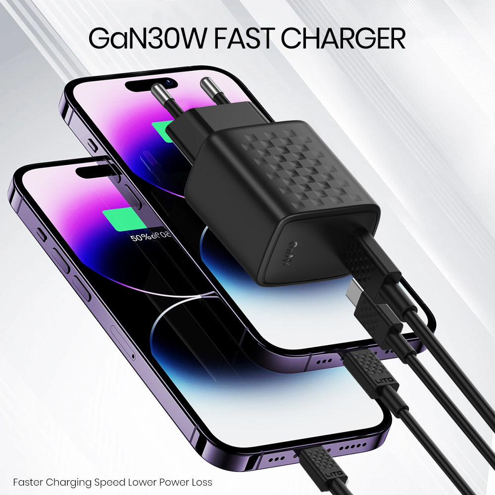 Cargador de Red con Cable USB-C Lito LC17T, 30W, 3A, 1 x USB-C, Negro
