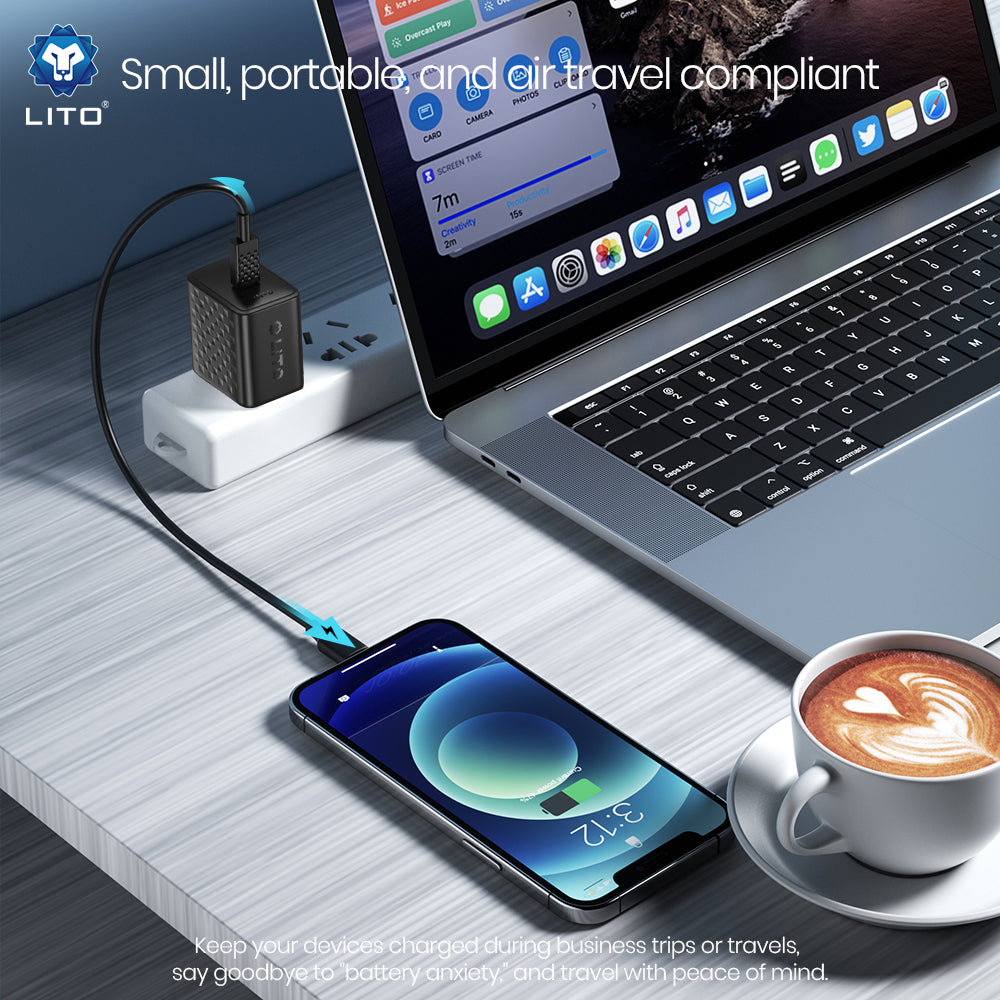 Cargador de Red con Cable USB-C Lito LC20T, 45W, 3A, 1 x USB-C, Negro