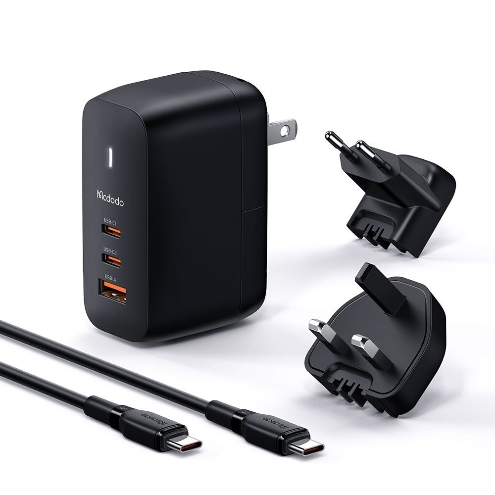 Cargador de Red con Cable USB-C McDodo CH-8442 Mecha Travel, 65W, 5A, 1 x USB-A - 2 x USB-C, Negro