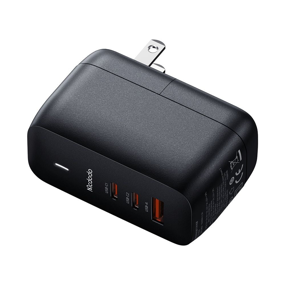 Cargador de Red con Cable USB-C McDodo CH-8442 Mecha Travel, 65W, 5A, 1 x USB-A - 2 x USB-C, Negro
