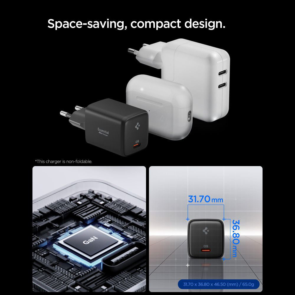 Cargador de Red con Cable USB-C Spigen EE451EU Essential, 45W, 3A, 1 x USB-C, Negro ACH09474