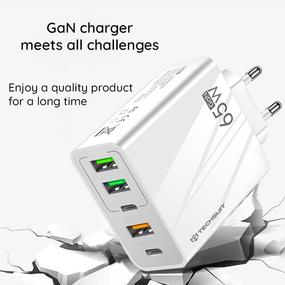 Network Charger with USB-C Cable Techsuit CHC2 PentaXPower, 20W, 3A, 3 x USB-A - 2 x USB-C, White