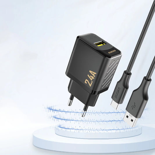 Cargador de red Dudao A23, 12W, 2.4A, 1 x USB-A, Negro
