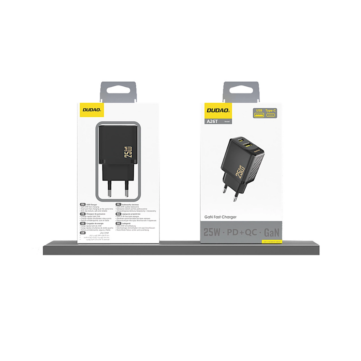 Cargador de Red Dudao A26T, 25W, 3A, 1 x USB-A - 1 x USB-C, Negro