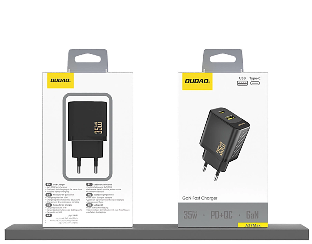 Cargador de Red Dudao A27 Max, 35W, 1 x USB-A - 1 x USB-C, Negro