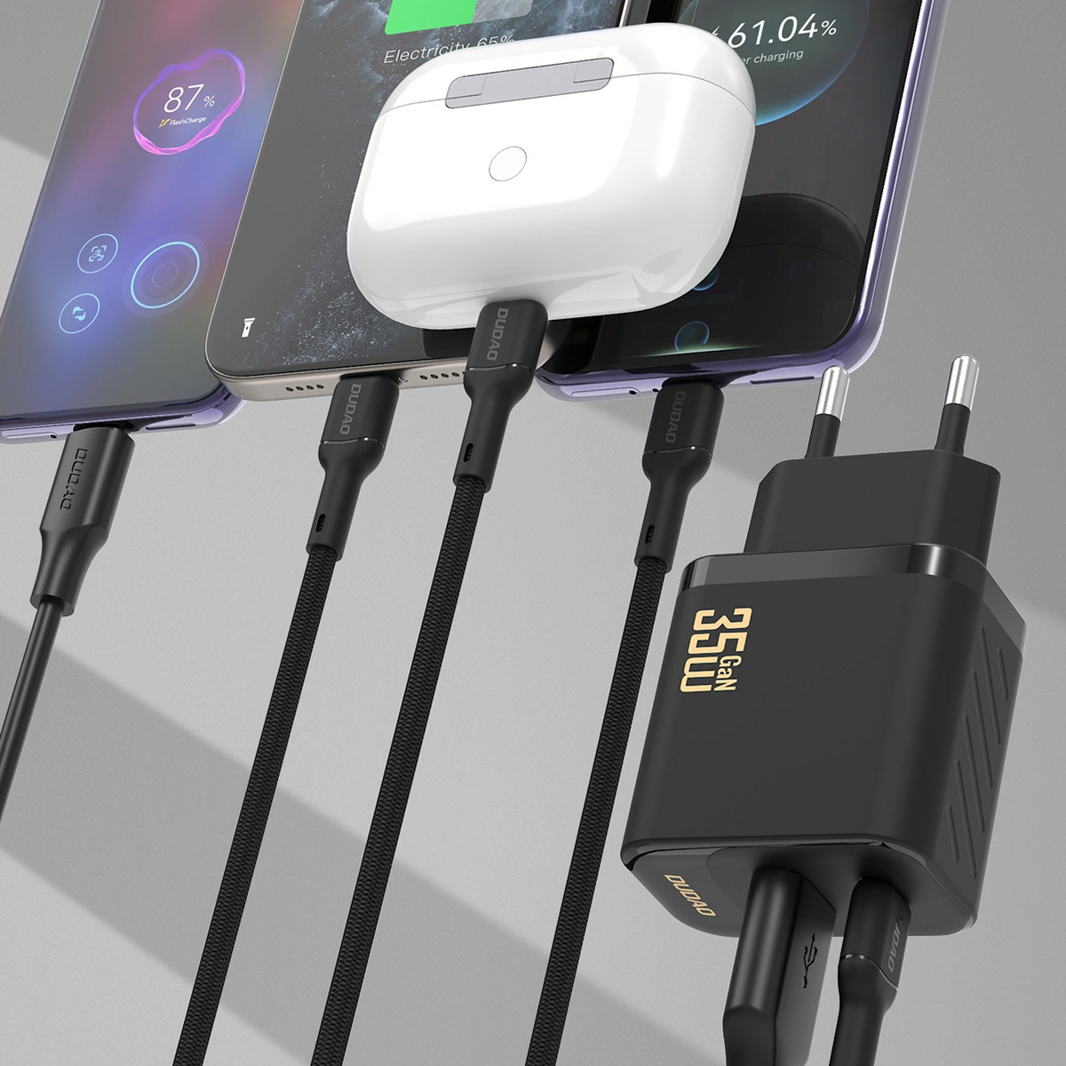 Cargador de Red Dudao A27 Max, 35W, 1 x USB-A - 1 x USB-C, Negro