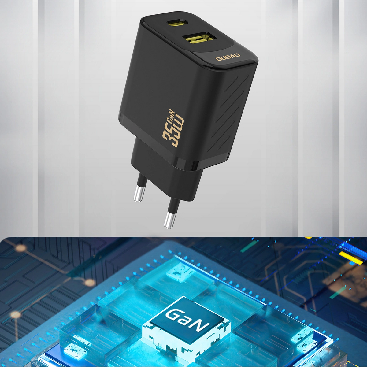 Cargador de Red Dudao A27 Max, 35W, 1 x USB-A - 1 x USB-C, Negro