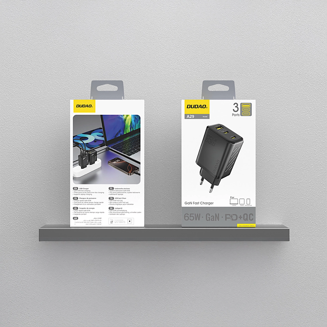 Cargador de Red Dudao A29, 65W, 1 x USB-A - 2 x USB-C, Negro