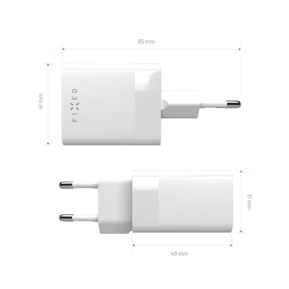 Cargador de Red Fixed Mini, 45W, 3A, 1 x USB-A - 1 x USB-C, Blanco