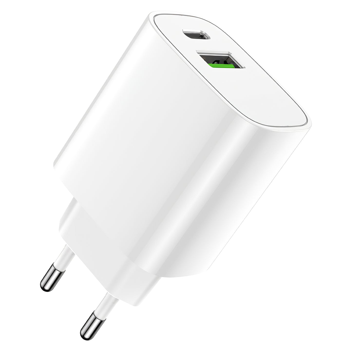 Cargador de red Forever LS-04, 20W, 3A, 1 x USB-A - 1 x USB-C, Blanco