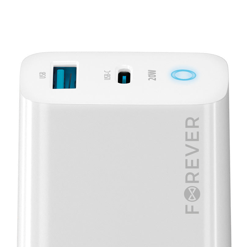 Forever Network Charger TC-06-20AC, 20W, 3A, 1 x USB-A - 1 x USB-C, Blanco