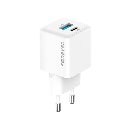 Cargador de Red Forever TC-08-20AC, 20W, 3A, 1 x USB-A - 1 x USB-C, Blanco