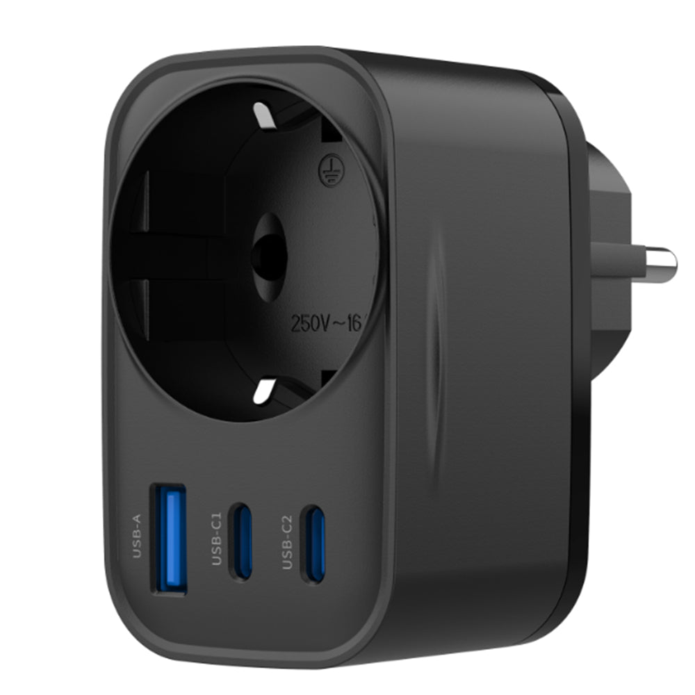 Cargador de Red HAVIT UC142, 30W, 3A, 1 x USB-A - 2 x USB-C - 1 x Schuko, Negro