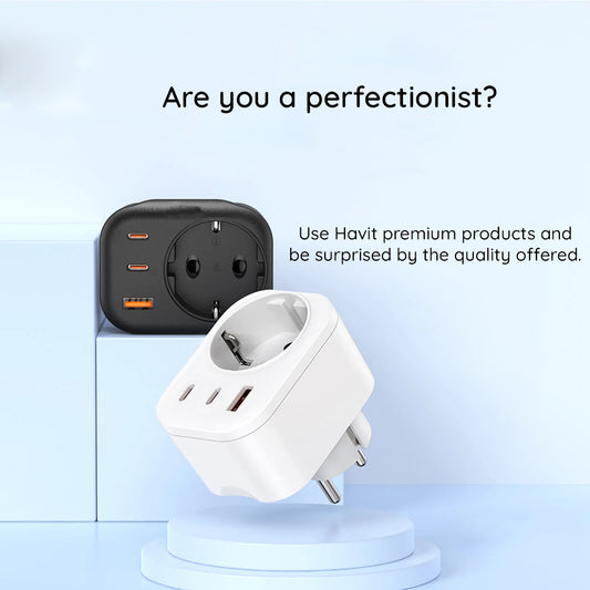 Cargador de Red HAVIT UC142, 30W, 3A, 1 x USB-A - 2 x USB-C - 1 x Schuko, Negro